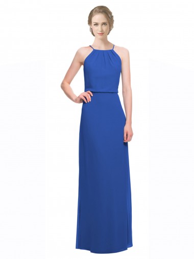 Low Back Blue Sleeveless Spaghetti Straps A-Line Soft Chiffon Bridesmaid Dress Worcester