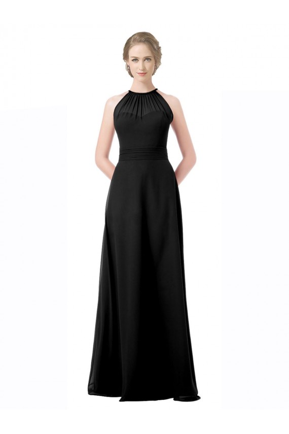 Black Sleeveless Halter Neck A-Line Chiffon Formal Dress / Bridesmaid Dress Worcester