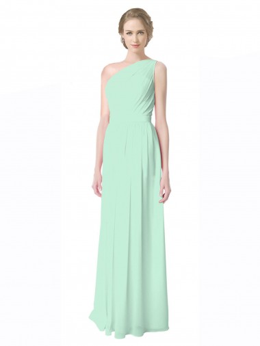 Mint Green Sleeveless One Shoulder A-Line Soft Chiffon Bridesmaid Dress Worcester