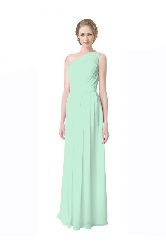 Mint Green Sleeveless One Shoulder A-Line Soft Chiffon Bridesmaid Dress Worcester