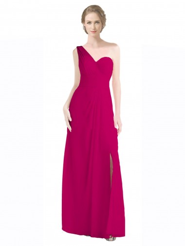 Red Sleeveless One Shoulder A-Line Soft Chiffon Bridesmaid Dress Worcester