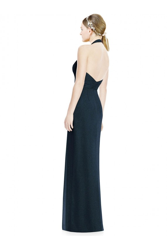 Open Back Dark Navy Sleeveless Halter Neck A-Line Soft Chiffon Formal Dress / Bridesmaid Dress Worcester