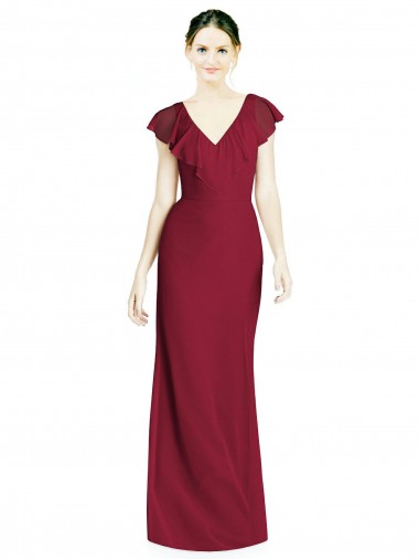 V-Back Burgundy Sleeveless V-Neck Trumpet Soft Chiffon Bridesmaid Dress Worcester