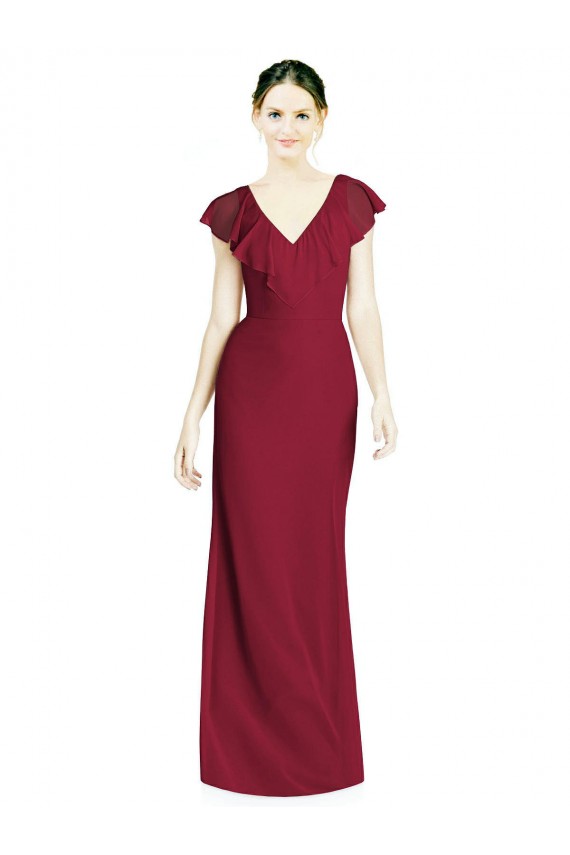 V-Back Burgundy Sleeveless V-Neck Trumpet Soft Chiffon Bridesmaid Dress Worcester