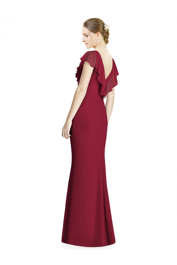 V-Back Burgundy Sleeveless V-Neck Trumpet Soft Chiffon Bridesmaid Dress Worcester