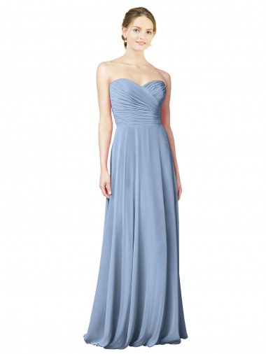 Low Back Dusty Blue Sleeveless Sweetheart A-Line Chiffon Bridesmaid Dresses Worcester