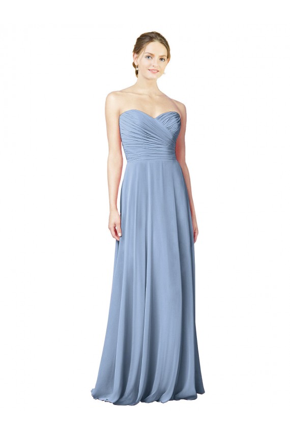 Low Back Dusty Blue Sleeveless Sweetheart A-Line Chiffon Bridesmaid Dresses Worcester