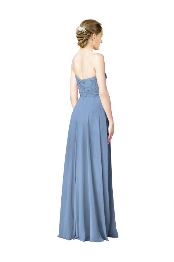 Low Back Dusty Blue Sleeveless Sweetheart A-Line Chiffon Bridesmaid Dresses Worcester
