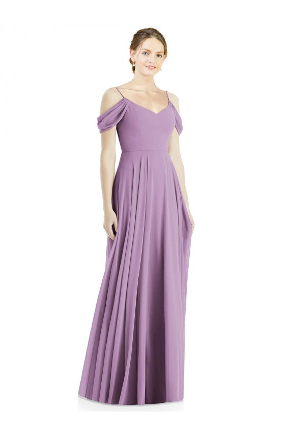 Open Back Sleeveless Off the Shoulder A-Line Soft Chiffon Semi Formal Evening Dress / Bridesmaid Dress Worcester