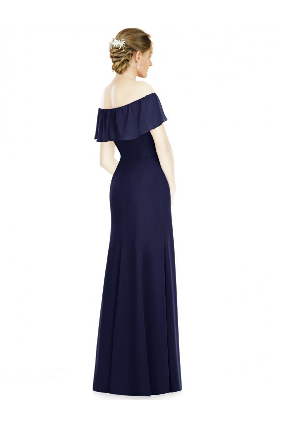 Dark Navy Sleeveless Off the Shoulder Trumpet Soft Chiffon Bridesmaid Dress Worcester