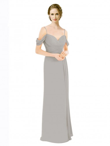 Open Back Cold Shoulder Off the Shoulder A-Line Soft Chiffon & Lace Bridesmaid Dress Worcester