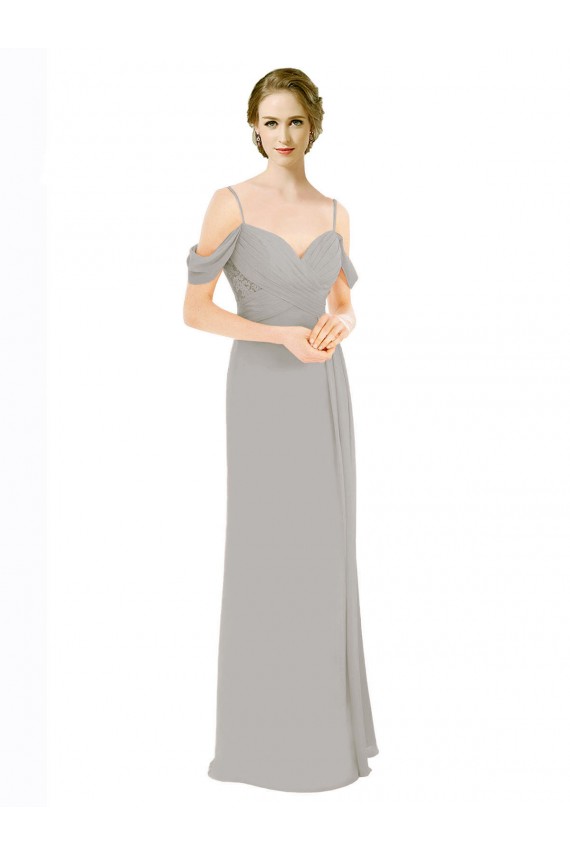 Open Back Cold Shoulder Off the Shoulder A-Line Soft Chiffon & Lace Bridesmaid Dress Worcester
