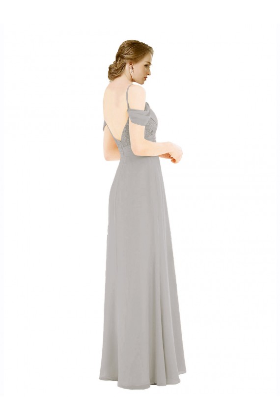 Open Back Cold Shoulder Off the Shoulder A-Line Soft Chiffon & Lace Bridesmaid Dress Worcester