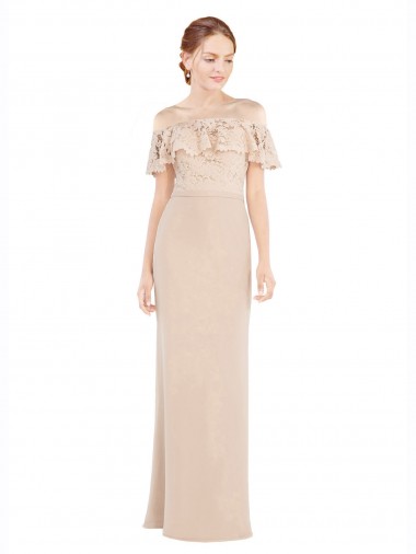 Sleeveless Off the Shoulder A-Line Soft Chiffon & Lace Prom Dress / Bridesmaid Dress Worcester
