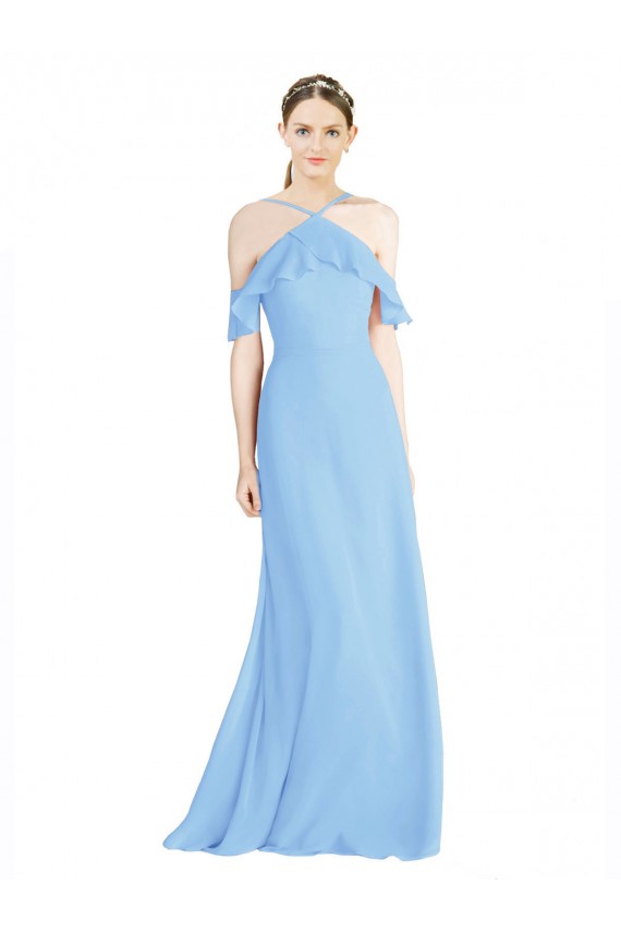 Low Back Cold Shoulder Halter Neck A-Line Soft Chiffon Formal Dress / Bridesmaid Dress Worcester