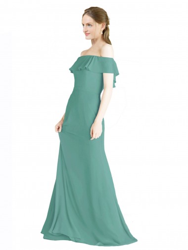 Icelandic Silver Sleeveless Off the Shoulder A-Line Soft Chiffon Bridal Party Dress Worcester