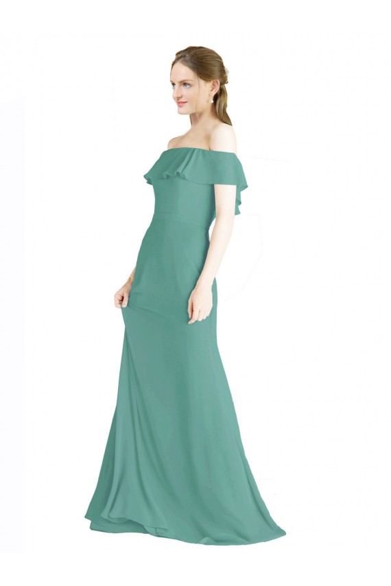 Icelandic Silver Sleeveless Off the Shoulder A-Line Soft Chiffon Bridal Party Dress Worcester