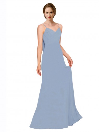 Dusty Blue Sleeveless Spaghetti Straps A-Line Chiffon Bridesmaid Dress / Evening Dress Worcester