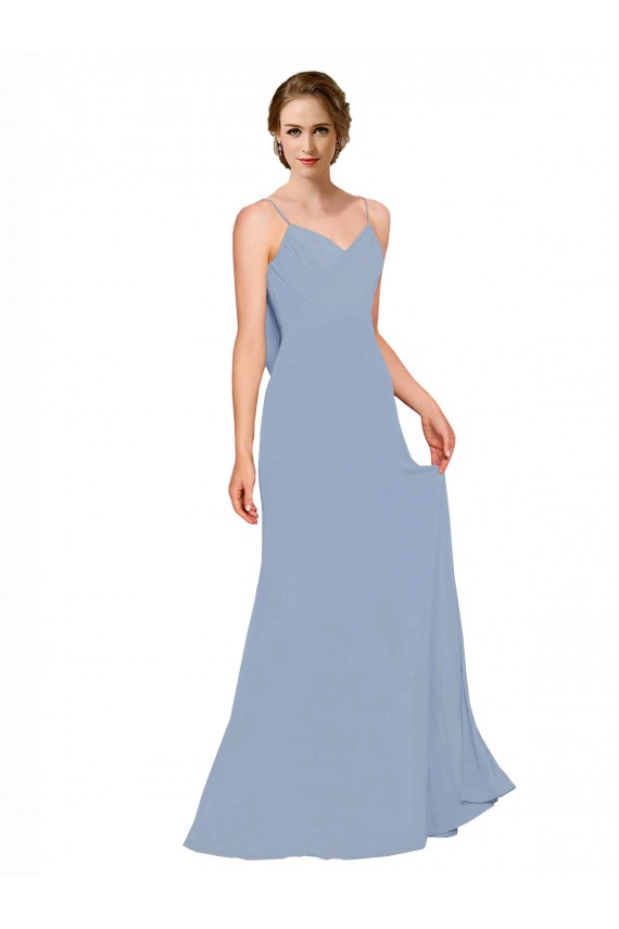 Dusty Blue Sleeveless Spaghetti Straps A-Line Chiffon Bridesmaid Dress / Evening Dress Worcester