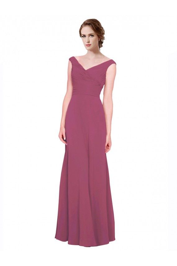 Mauve Taupe Sleeveless V-Neck A-Line Soft Chiffon Bridesmaid Dress Worcester