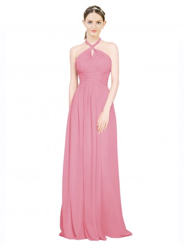 Skin Pink Sleeveless Halter Neck A-Line Chiffon Bridesmaid Dress / Evening Dress Worcester