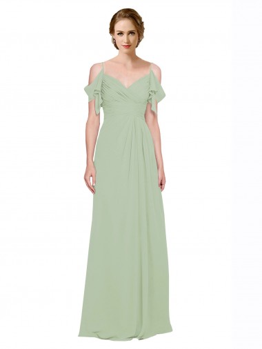 Low Back Smoke Green Sleeveless Off the Shoulder A-Line Lxue Chiffon Bridesmaid Dress Worcester