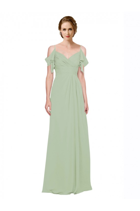 Low Back Smoke Green Sleeveless Off the Shoulder A-Line Lxue Chiffon Bridesmaid Dress Worcester
