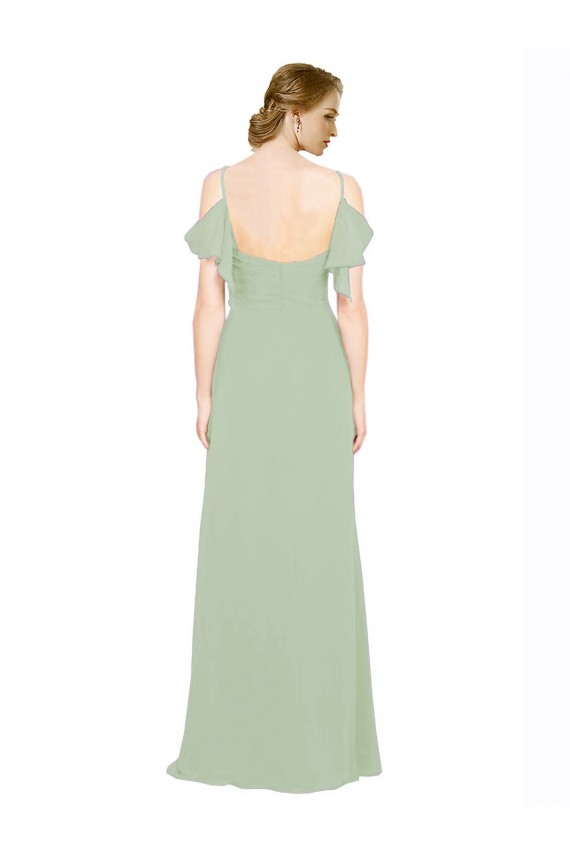 Low Back Smoke Green Sleeveless Off the Shoulder A-Line Lxue Chiffon Bridesmaid Dress Worcester
