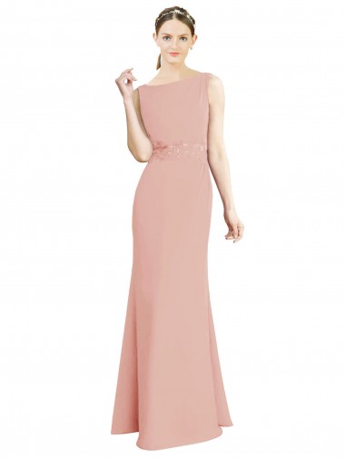 Bliss Pink Sleeveless Boat Neck Mermaid Soft Chiffon Bridesmaid Dress Worcester