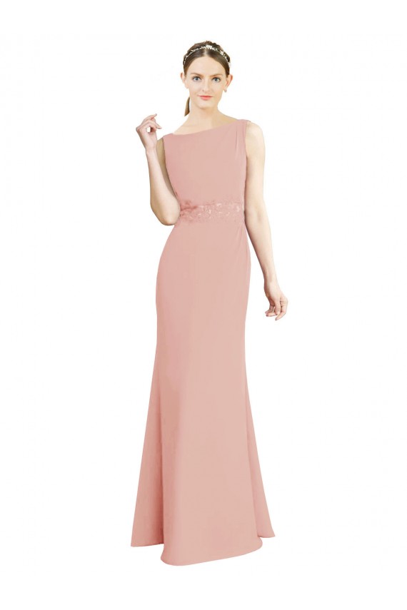 Bliss Pink Sleeveless Boat Neck Mermaid Soft Chiffon Bridesmaid Dress Worcester