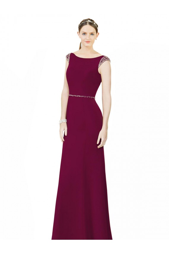 Low Back Burgundy Sleeveless Boat Neck A-Line Soft Chiffon Bridesmaid Dress Worcester