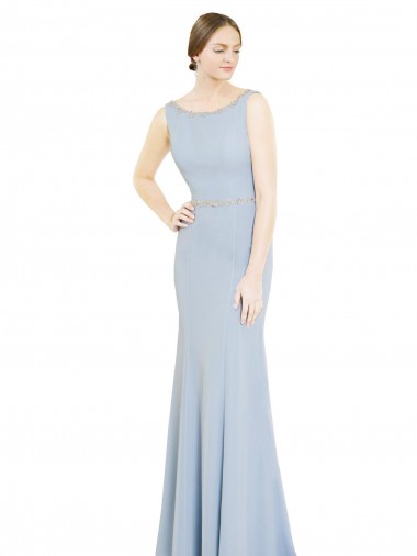 Low Back Light Sky Blue Sleeveless Boat Neck A-Line Soft Chiffon Bridesmaid Dress Worcester