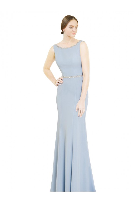 Low Back Light Sky Blue Sleeveless Boat Neck A-Line Soft Chiffon Bridesmaid Dress Worcester