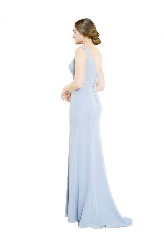 Low Back Light Sky Blue Sleeveless Boat Neck A-Line Soft Chiffon Bridesmaid Dress Worcester