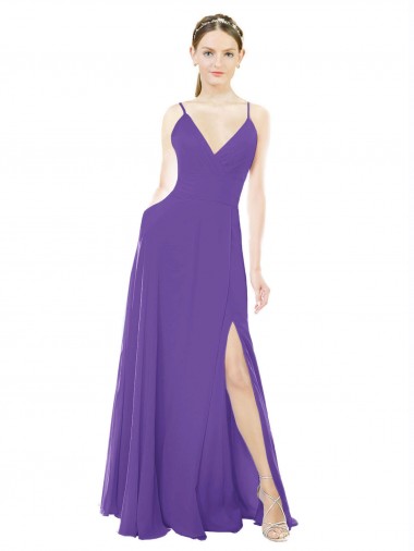 Purple Sleeveless Spaghetti Straps A-Line Soft Chiffon Bridesmaid Dress Worcester