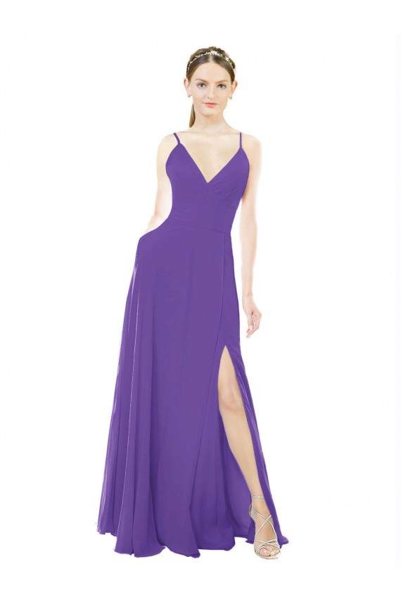 Purple Sleeveless Spaghetti Straps A-Line Soft Chiffon Bridesmaid Dress Worcester