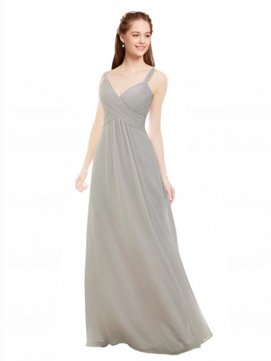 Criss Cross Back Silver Sleeveless Spaghetti Straps A-Line Soft Chiffon Bridesmaid Dress Worcester