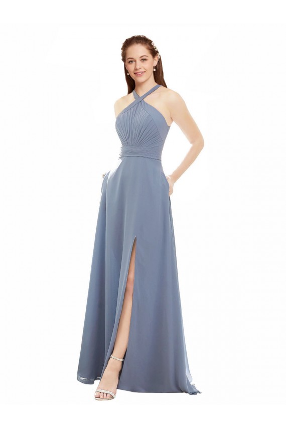 Sleeveless Halter Neck A-Line Soft Chiffon Evening Dress / Bridal Party Dress Worcester