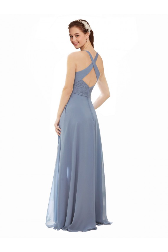 Sleeveless Halter Neck A-Line Soft Chiffon Evening Dress / Bridal Party Dress Worcester