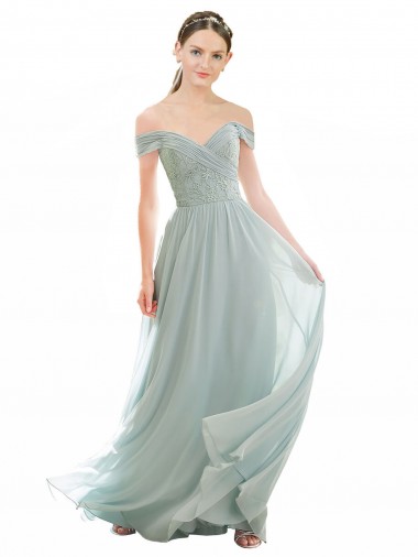 Sea Glass Cap Sleeves Off the Shoulder A-Line Soft Chiffon & Lace Bridesmaid Dress Worcester
