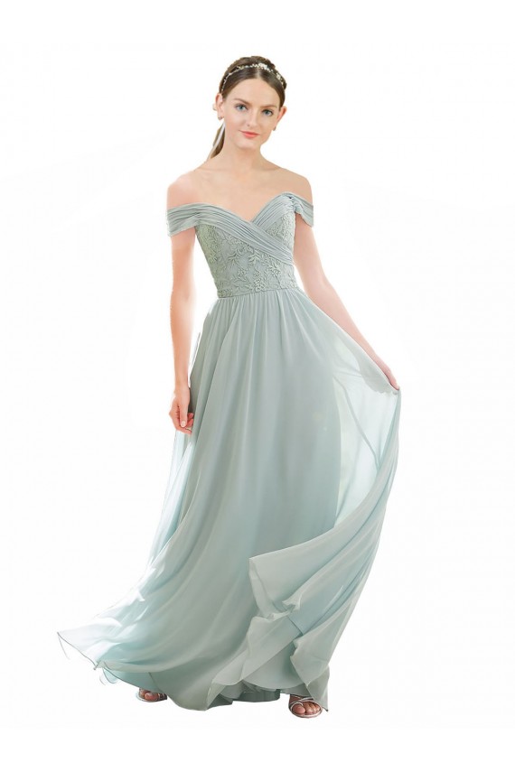 Sea Glass Cap Sleeves Off the Shoulder A-Line Soft Chiffon & Lace Bridesmaid Dress Worcester