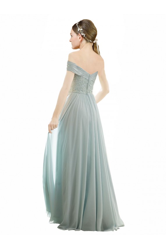 Sea Glass Cap Sleeves Off the Shoulder A-Line Soft Chiffon & Lace Bridesmaid Dress Worcester