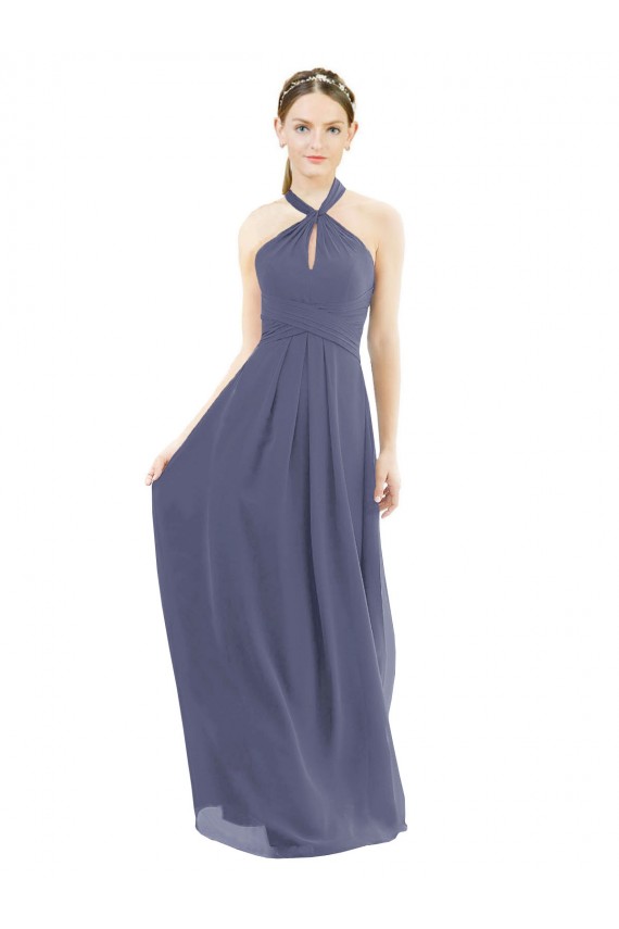 Low Back Silver Stone Sleeveless Halter Neck A-Line Soft Chiffon Bridesmaid Dress Worcester