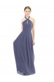 Low Back Silver Stone Sleeveless Halter Neck A-Line Soft Chiffon Bridesmaid Dress Worcester