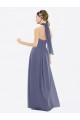 Low Back Silver Stone Sleeveless Halter Neck A-Line Soft Chiffon Bridesmaid Dress Worcester