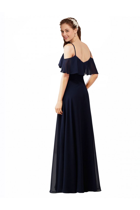 Dark Navy Sleeveless Off the Shoulder A-Line Soft Chiffon Bridesmaid Dress Worcester