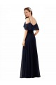 Dark Navy Sleeveless Off the Shoulder A-Line Soft Chiffon Bridesmaid Dress Worcester