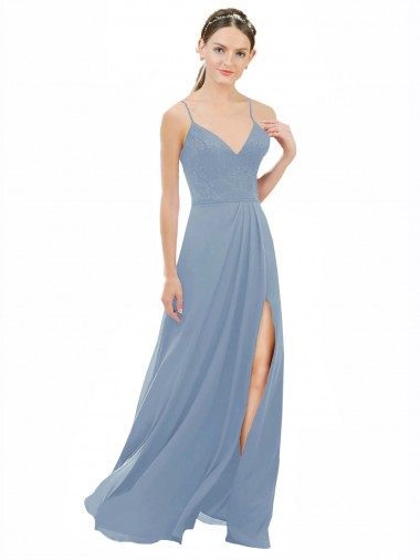 Open Back Sleeveless Spaghetti Straps A-Line Soft Chiffon & Lace Bridesmaid Dress Worcester