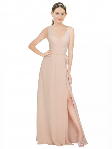 Sleeveless V-Neck A-Line Luxe Chiffon Bridesmaid Dress / Evening Dress Worcester