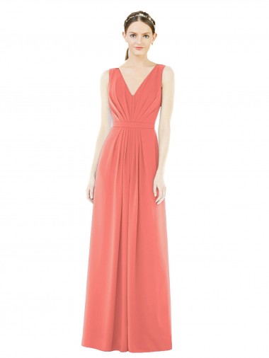 V-Back Coral Sleeveless V-Neck A-Line Soft Chiffon Bridesmaid Dress Worcester